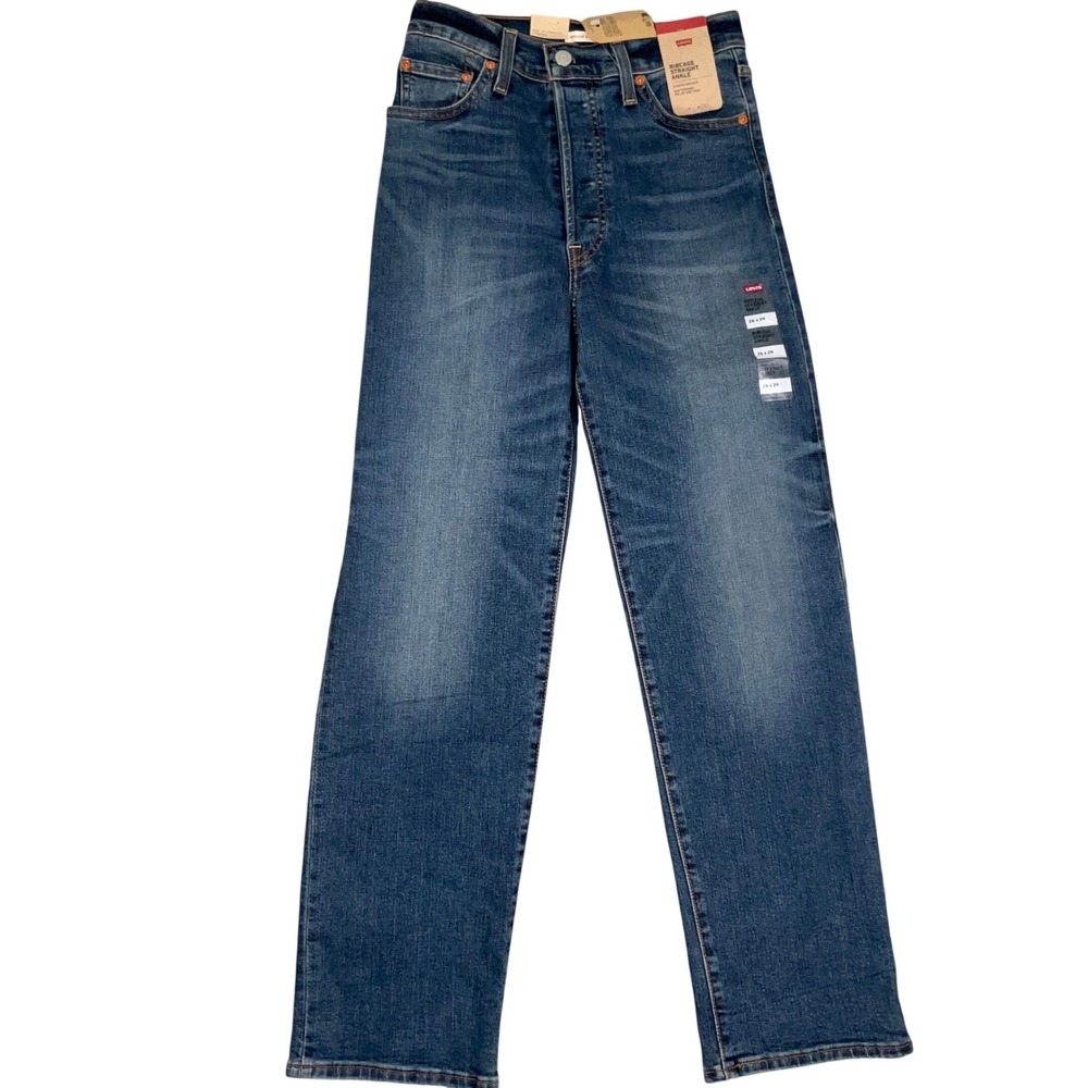 Levi's Ribcage Jeans Womens 26 Blue Button Fly Straight Ankle Super High Rise